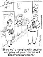 funny business cartoon cubicles tetrahedron merger office 1537